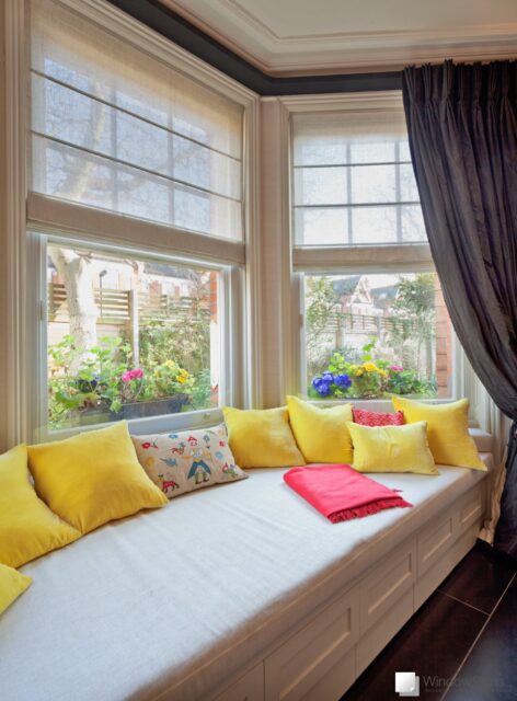 Bay Sash seating with WindowSkins magnetic secondary glazing fitted in the background