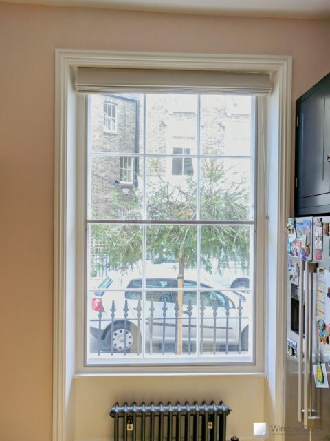 WindowSkins secondary glazing split-panel installation fitted to a kitchen sash window