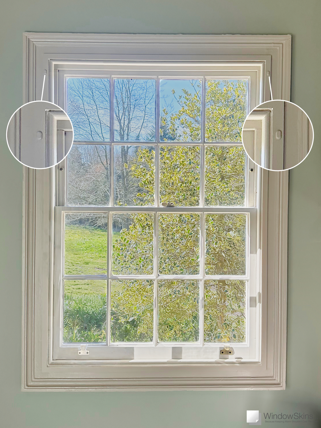 colour matched magnetic secondary glazing (WindowSkin) fitted to a sash window in the outer placement