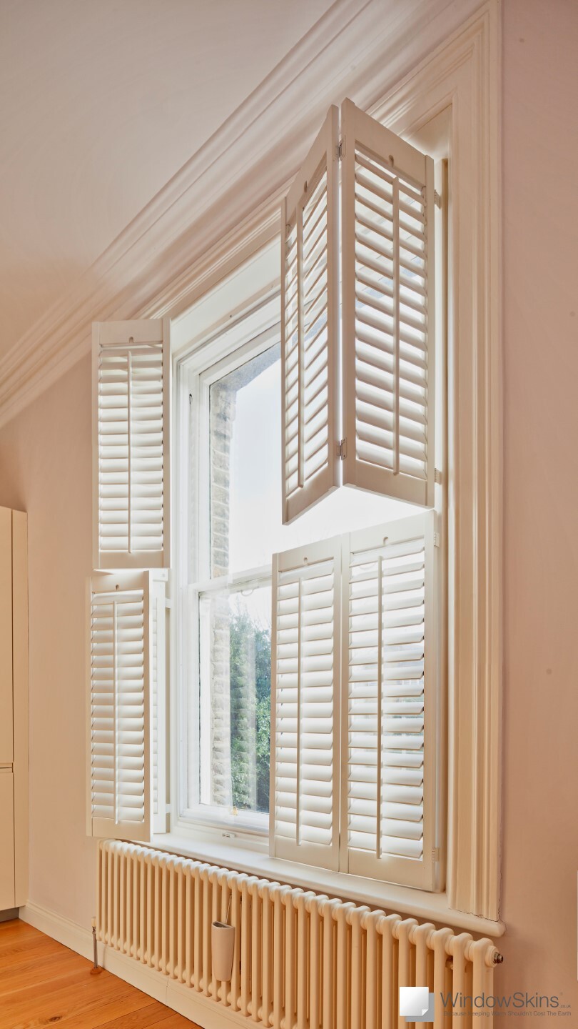 Shuttered sash window with WindowSkins magnetic secondary glazing fitted to a bespoke timber subframe