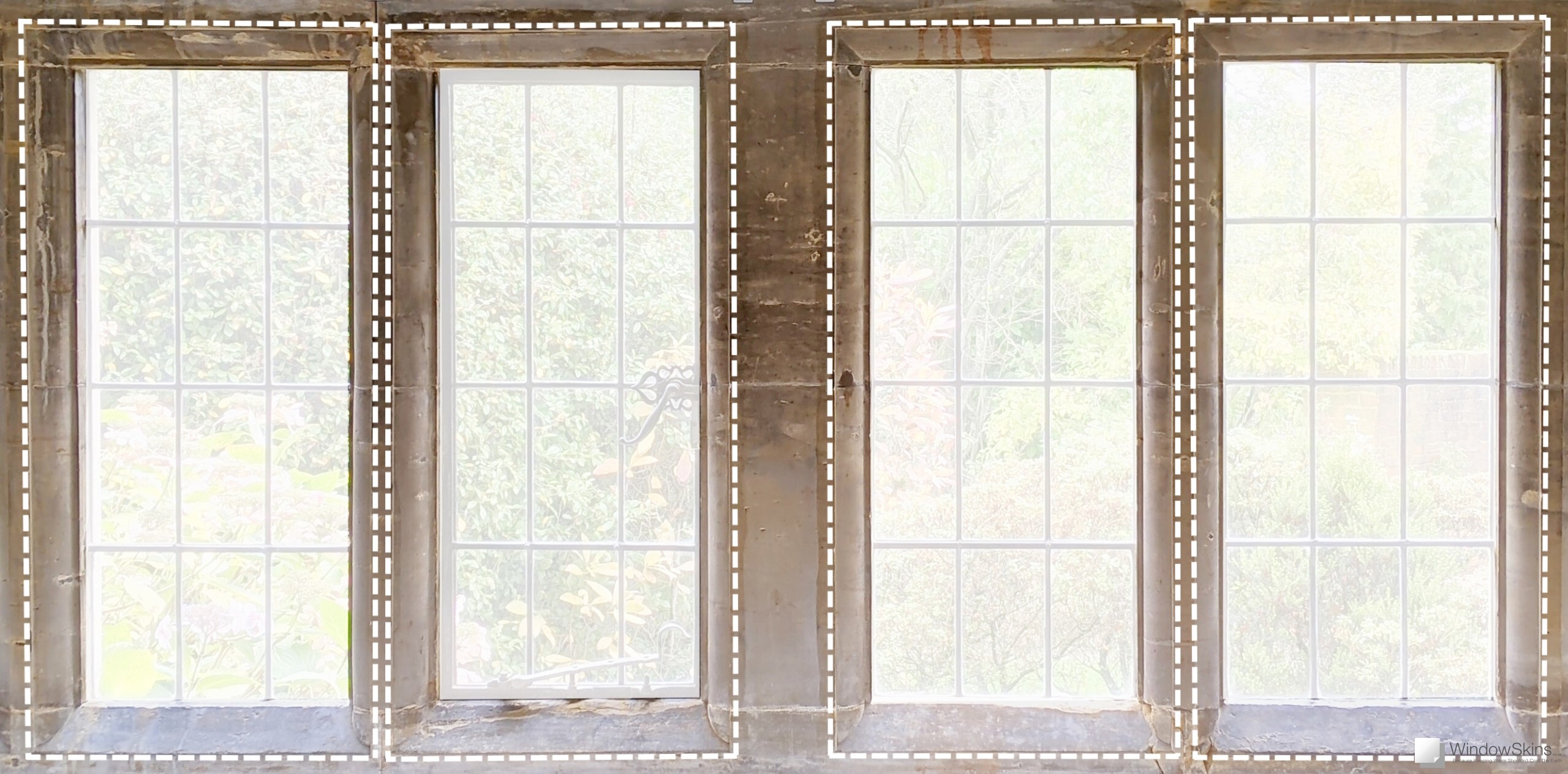Diagram demonstrating the standard layout for magnetic secondary glazing on stone mullion windows