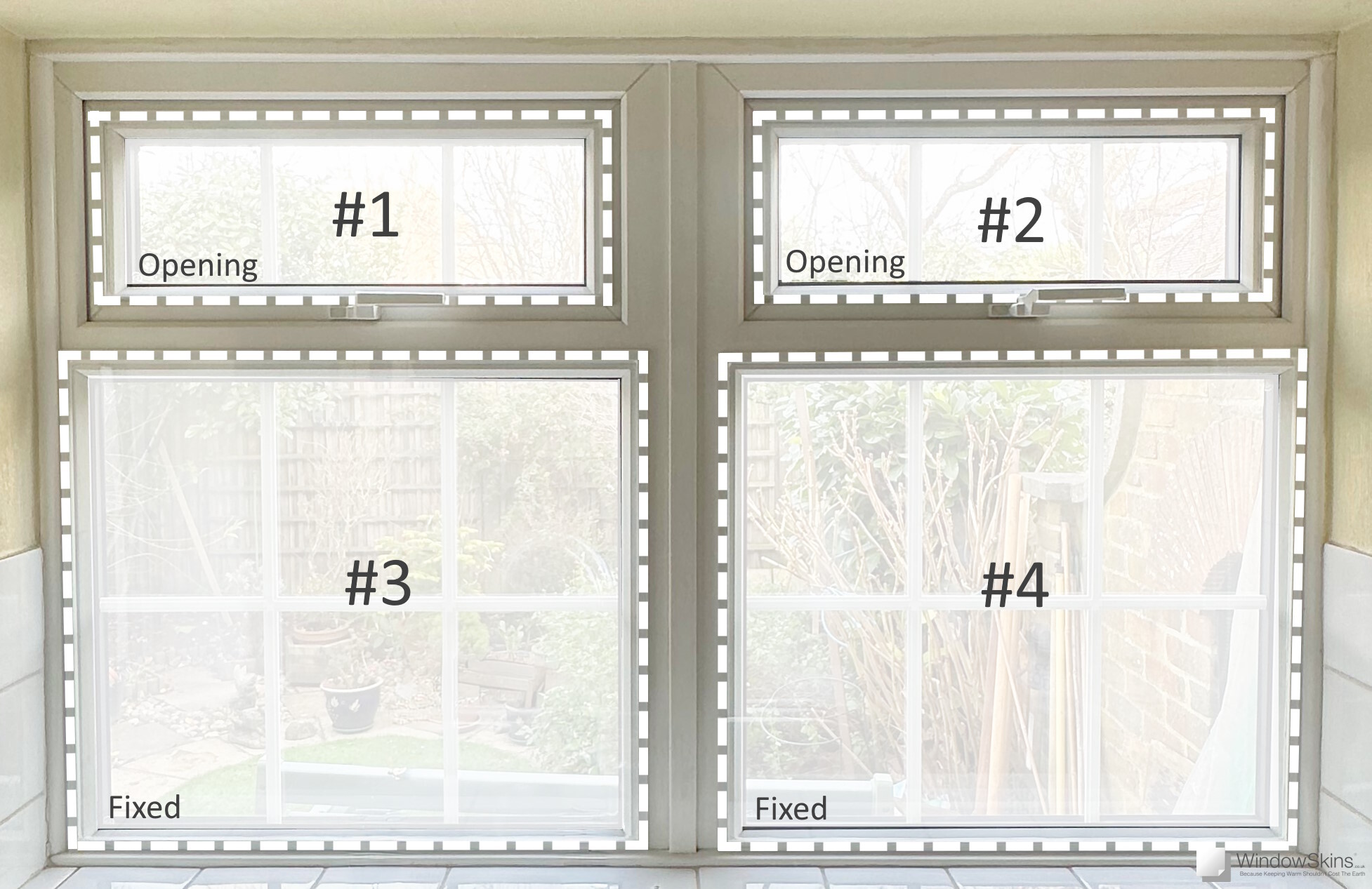 Diagram illustrating magnetic secondary glazing 'Inner' placement panel layout for uPVC windows