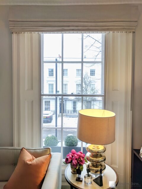 sash-window-secondary-glazing-draughts-heat-loss-insulation Timber sash window with magnetic secondary glazing to reduce draughts, heat loss and cold in a period home
