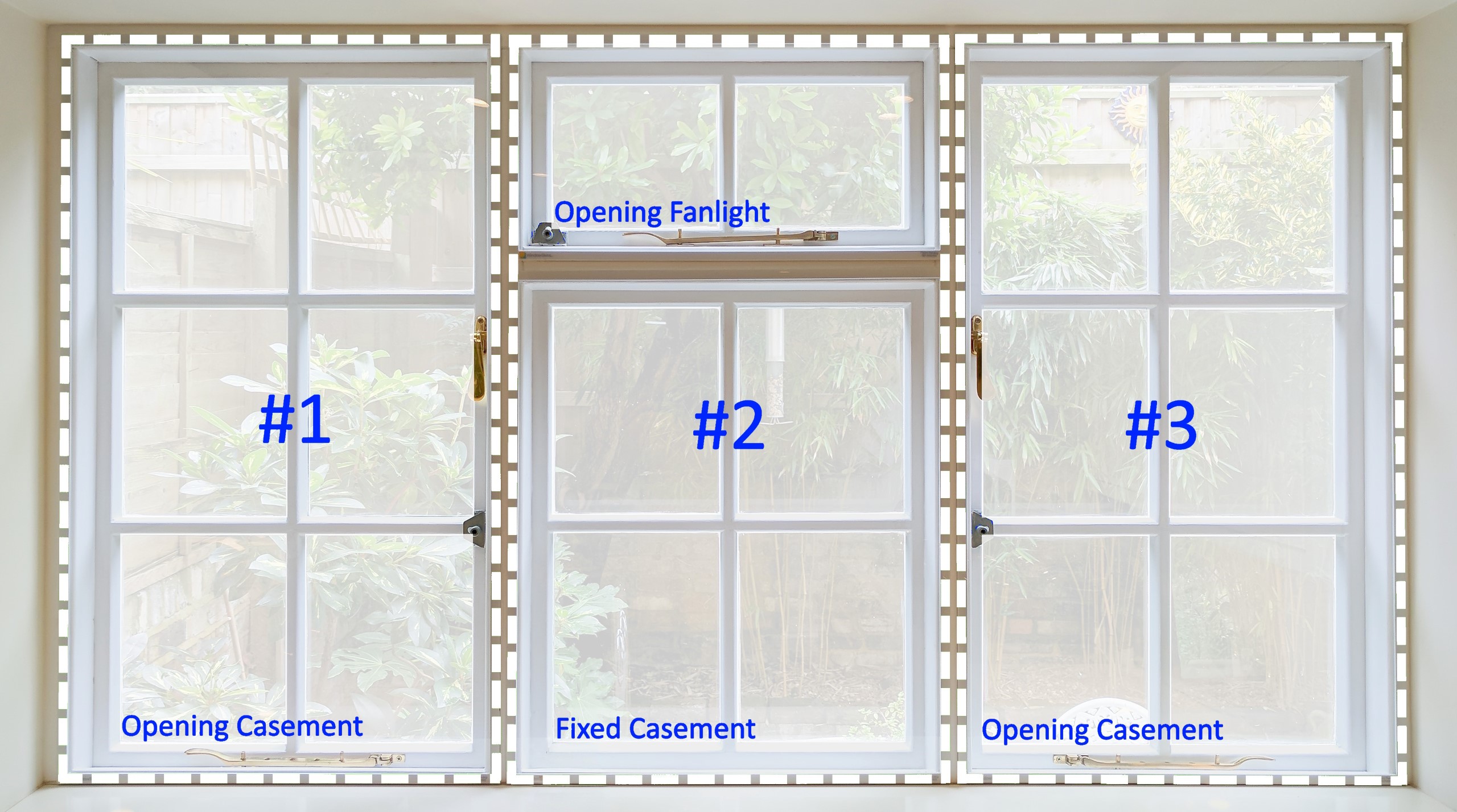 Diagram illustrating WindowSkins magnetic secondary glazing alternative panel layout for casement windows