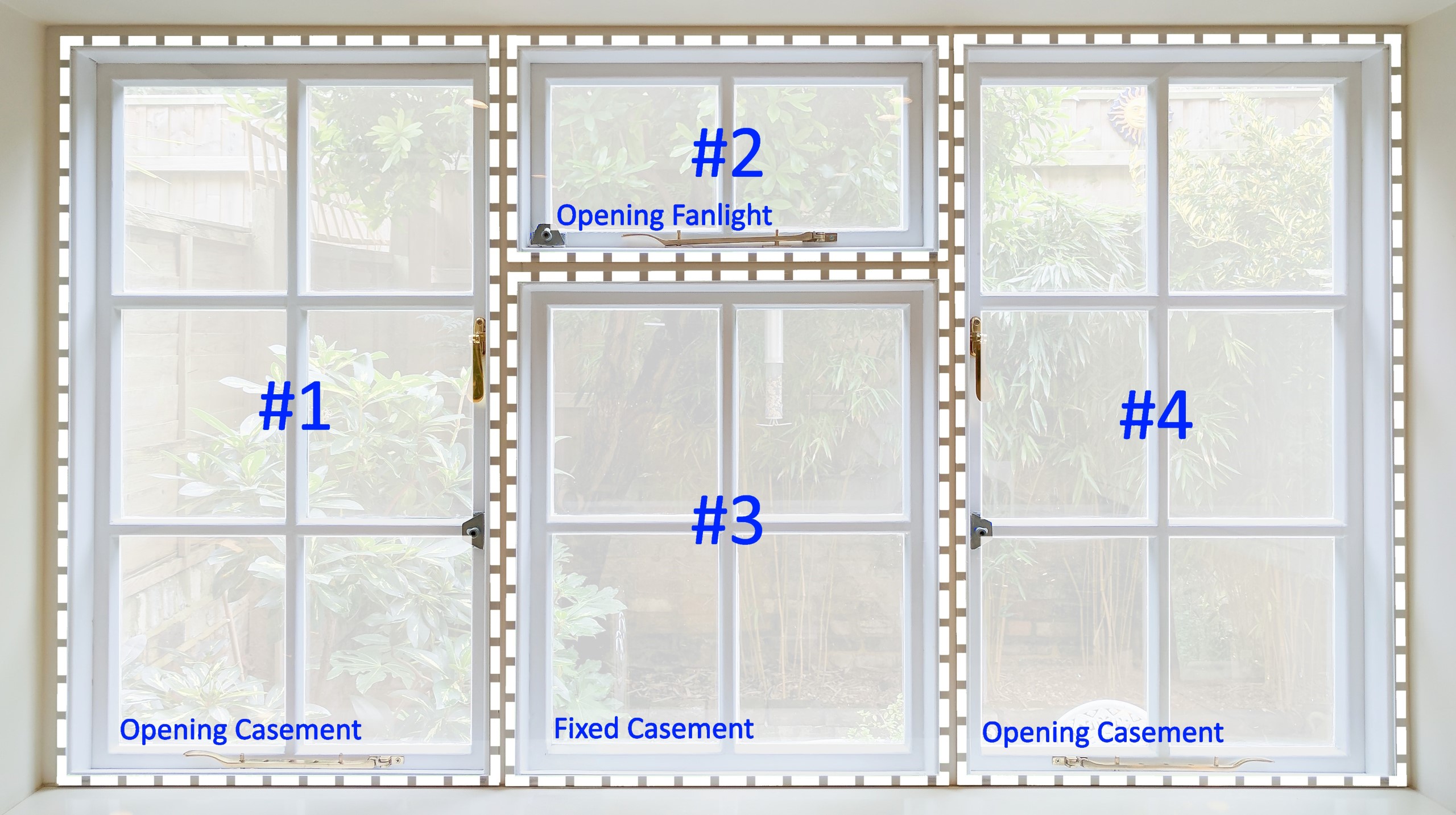 Diagram illustrating WindowSkins magnetic secondary glazing standard panel layout for casement windows