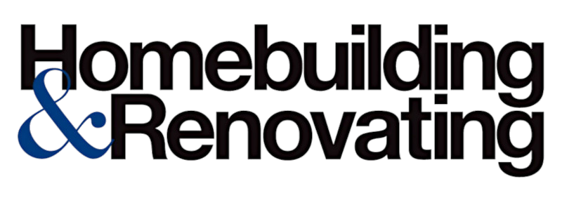 Homebuilding and renovating logo with bold typography and blue ampersand for construction and home improvement.